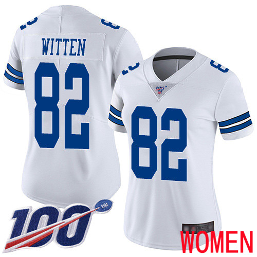 Women Dallas Cowboys Limited White Jason Witten Road #82 100th Season Vapor Untouchable NFL Jersey->women nfl jersey->Women Jersey